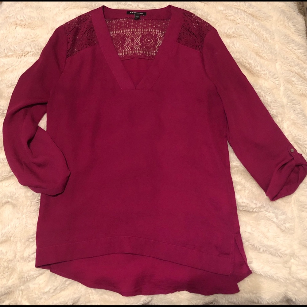 Lace Detail V-Neck Blouse from Express